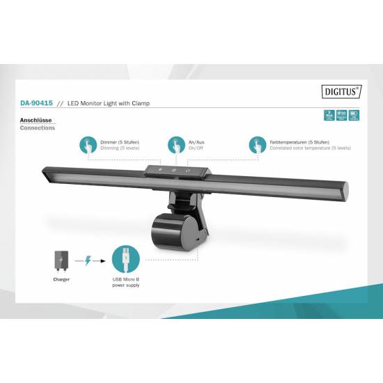 Lampa LED do monitora zaciskowa USB Digitus DA-90415